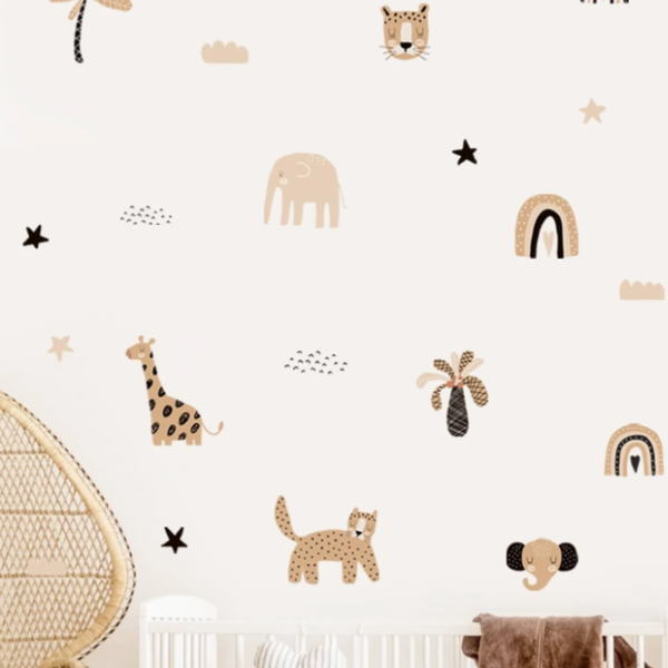 Boho Safari African Animal Vinyl Wall Stickers for Kids Room Decor