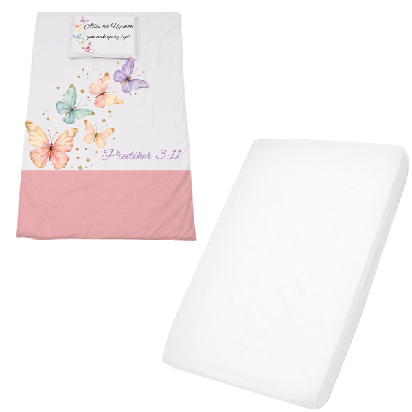 Cot Duvet Cover &amp; Waterproof Fitted Sheet 1170x560mm Pastel Butterflies W