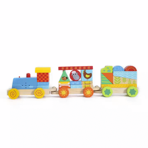 Set of 25 Kids Educational Wooden Stacking Blocks Train Toy Set