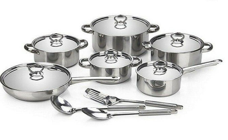 Heavy Bottom Stainless Steel Cookware Set-15 Pieces