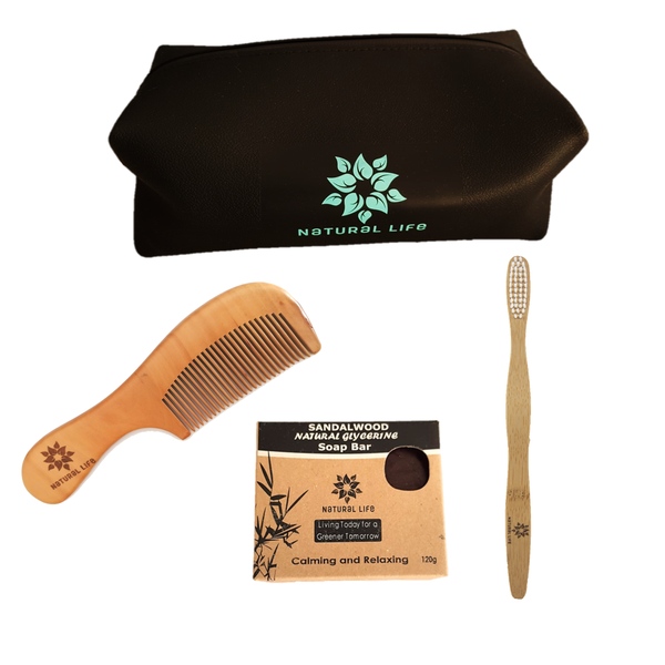 Natural Glycerine Soap, Wood Comb, Bamboo Toothbrush and Bag Gift Set