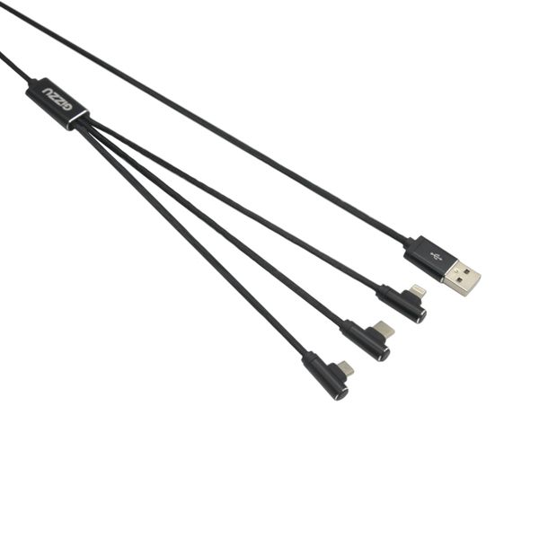 Gizzu 3in1 Elbow USB to Micro USB/Type-C/Lightning 1.2m Cable - Black
