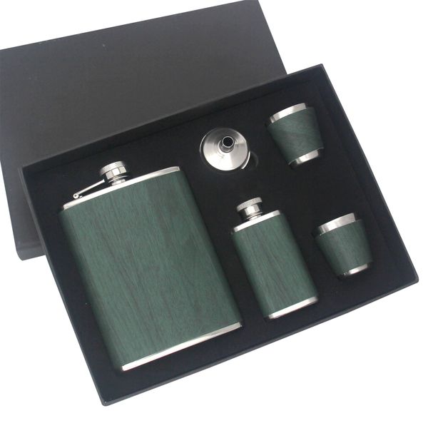 Whiskey Bottle and Cups Gift Set Wood Pattern for Men - 5 Piece