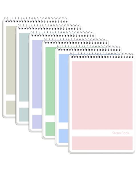 Spiral Steno Pads, 6 Pack, 6 x 9 inches, 60 Sheets