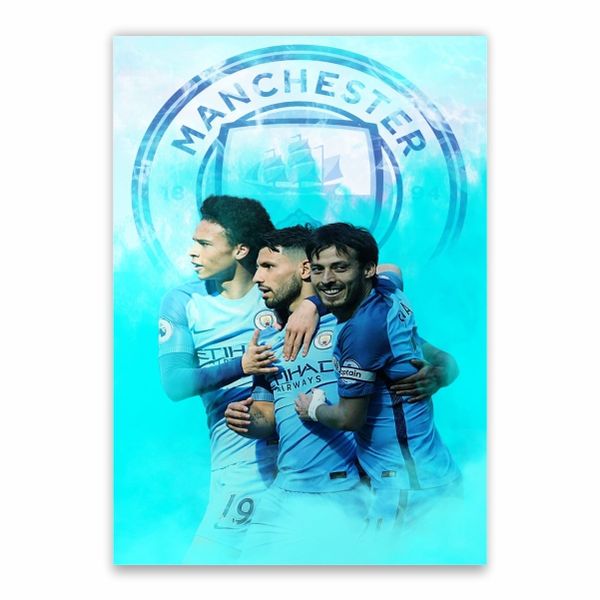 Man City Aguero, Silva And Sane Poster - A1