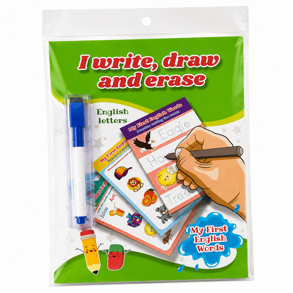 My First English Words Write Draw and Erase Learning Cards Set with Marker