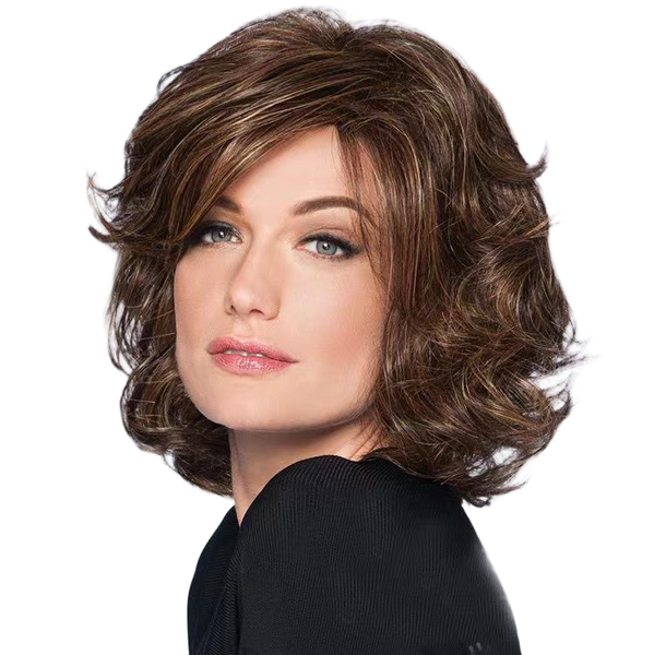 Elegant Brown Short Bob Wig - Voluminous Synthetic Hairpiece