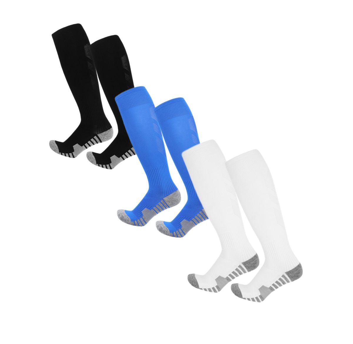 Knee-High Compression Socks Athletic Football Soccer Terry Bottom - 3 Pack