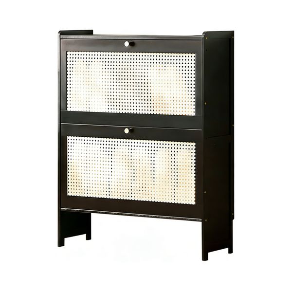 Shoe Cabinet With 2 Flip Drawers Double Layer Rattan Doors Shoe Rack