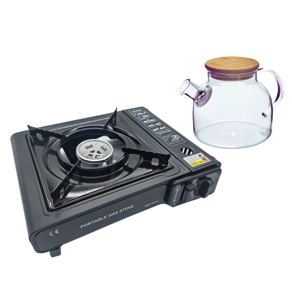 Single Burner Canister Camping Gas Stove ,Travel Case and 1.5L Glass