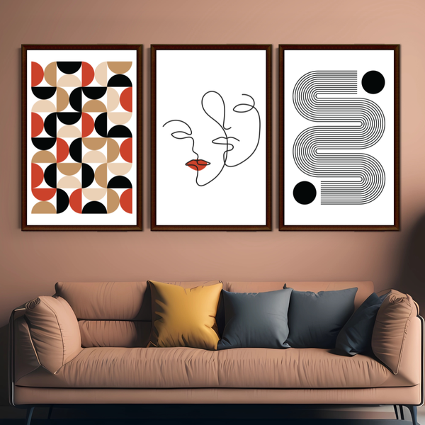 Set of 3 Mid Century Geometric Wall Art Decor Print - A3 Size (Unframed)