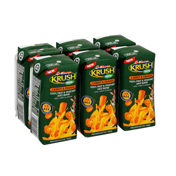 Krush 100% Fruit Juice UHT Carrot &amp; Orange 6x200ml