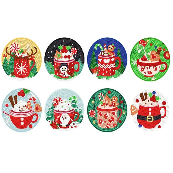 8PCS Christmas Coasters DIY Diamond Painting Coasters Santa Claus Coasters