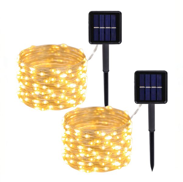 2 Pack 300 LED Solar Powered Copper Wire String Lights Outdoor Waterproof