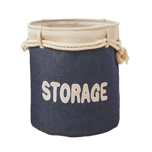 Cyclinder Fabric Storage Baskets with Handles Jean Blue Laundry Bag - 40cm