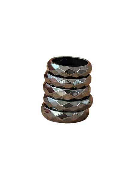 17mm - 21mm Black Faceted Hematite Ring Set (5-Piece)