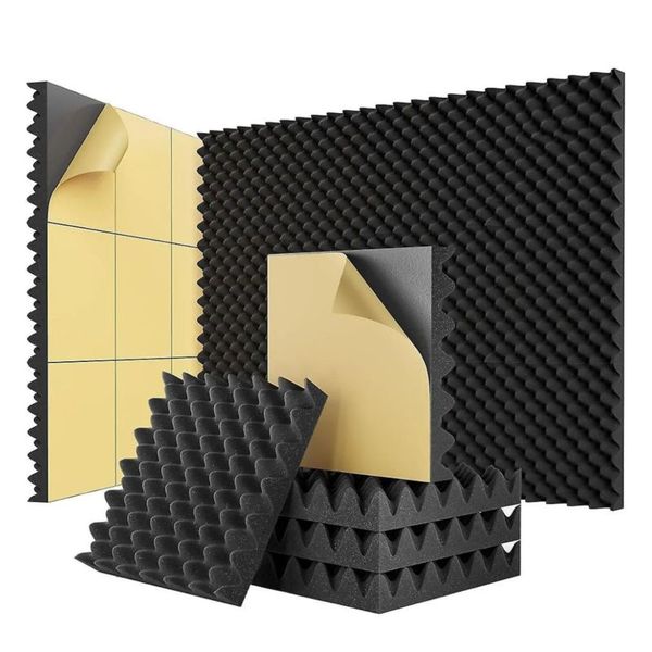 Echo-Less Self-Adhesive Egg Crate Acoustic Foam Panels -12 Pack (30x30x5cm)