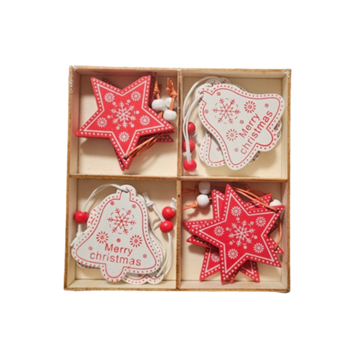 Christmas Tree Decoration - Bells & Stars (Pack of 12 ornaments)