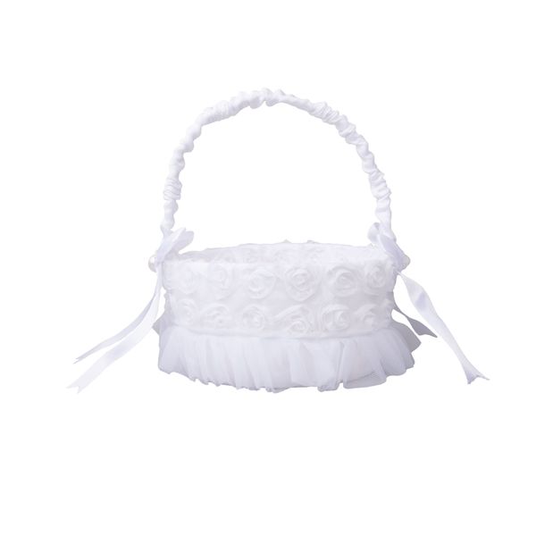 Satin-Lined Flower Girl Basket - Pearl Handle Wedding Ceremony Basket
