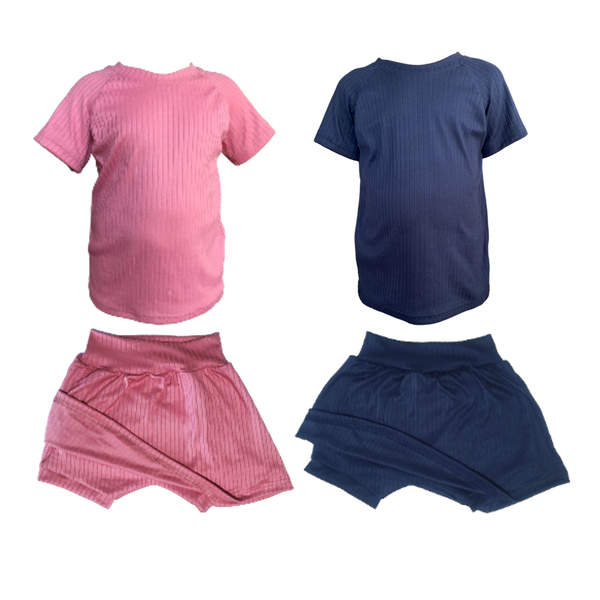 Baby/Toddler/Kids-Skort&amp;Shirt Combo-4 Piece-Navy&amp;Pink