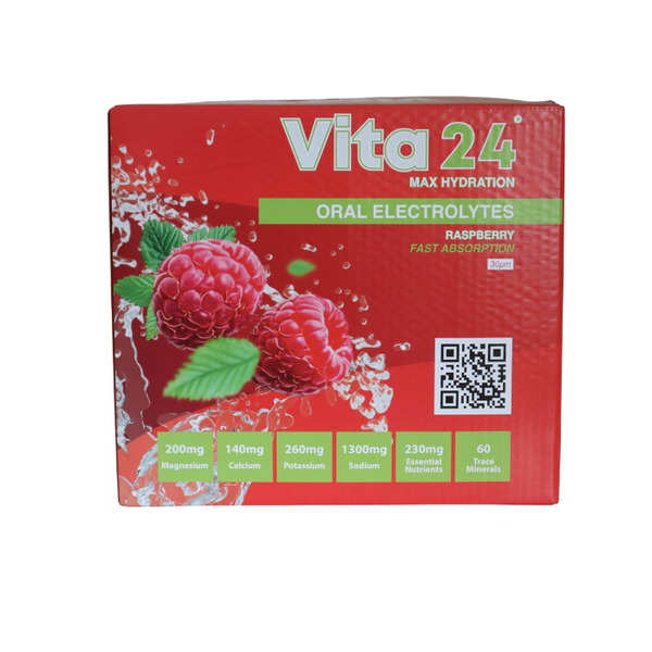 (18 x 20 Sachets) Vita24 Raspberry Max Hydration Oral Electrolytes