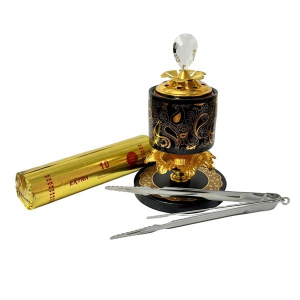Ceramic Bakhoor / Looban / Incense Burner with Tongs, Charcoal COMBO