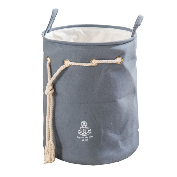 Cotton Canvas Anchor Design Laundry Bag Home Collapsible Storage Basket