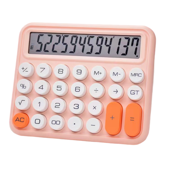 Pink-Mechanical switch calculator 12-digit large LCD display and button