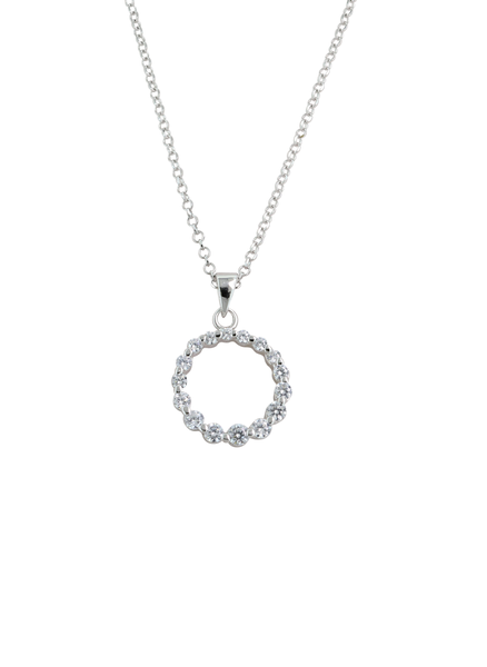 Art Jewellers - 925 Sterling Silver Fancy Circle C.Z Pendant With Chain