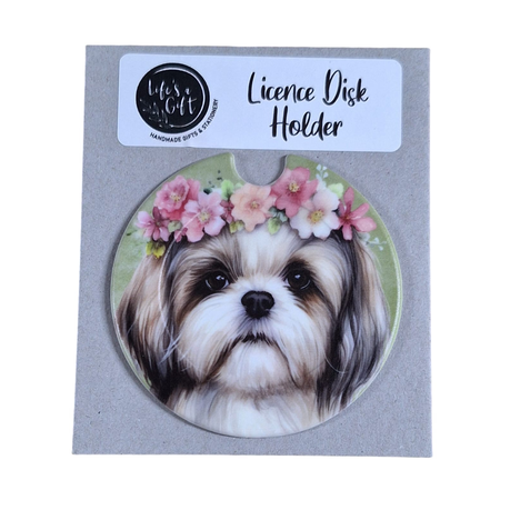 Dog & Flowers Licence Disk Holder - Pretty Soft Face Shih-Tzu Image