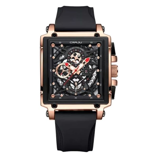 CRRJU - Chronographic Quartz Watch With Multi-Function Square Dial - Black