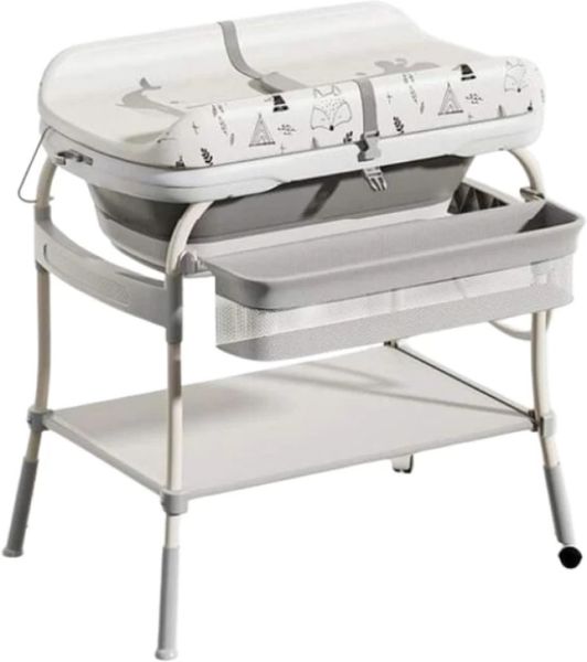 Baby Bath Tub with Changing Table and Storage Rack - Grey &amp; White