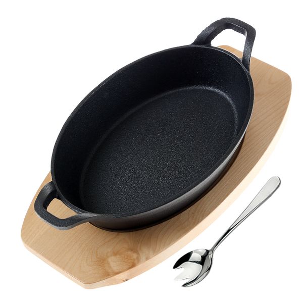 24cm - Cast Iron Skillet with Wooden Base Mini Cast Iron Fajita Plates