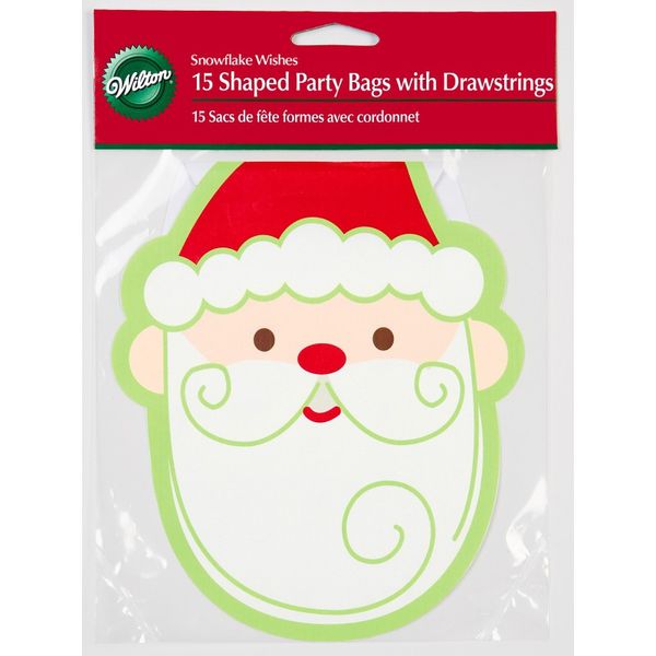 Wilton 15pk Santa Claus Shaped Party Candy Treat Sweet Gift Bags with Ties