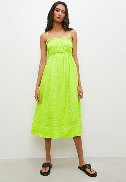 Strappy Shirring Bodice Midi Dress