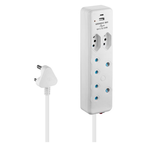 Switched 4 Way Extension Lead with 1x Type C + 1x USB - 4M