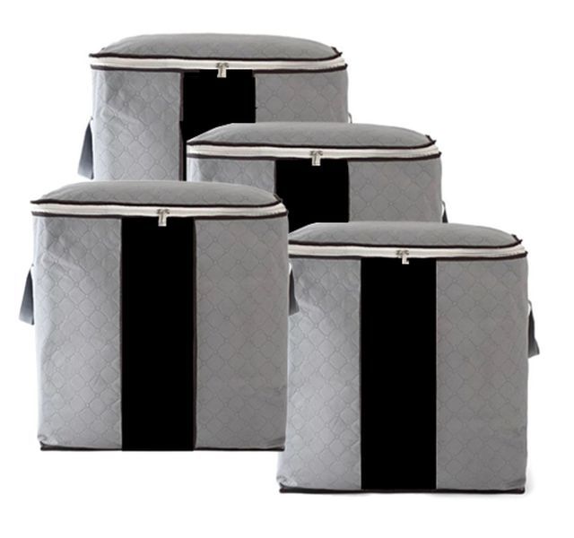 Large Storage Bag Organisers Foldable 4 Pack Thick Fabric Grey Gift Star Sq