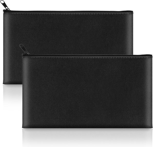2pc Money Bags with Zipper 11x6.1Inch PU Leather Cash Pouch Secure Bank Bag
