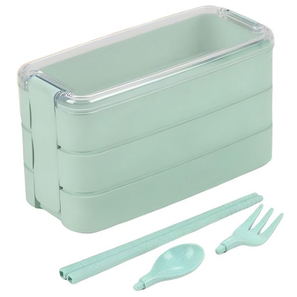 3-Layer Lunch Box with Fork &amp; Spoon Leakproof Portable Stackable Bento Box