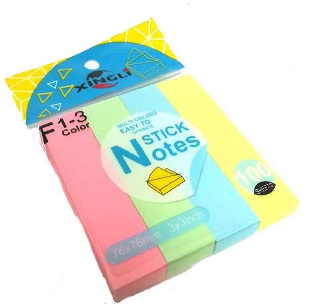 Sticky Notes F1-3 76 x 76mm 4 cut Pastel 100's