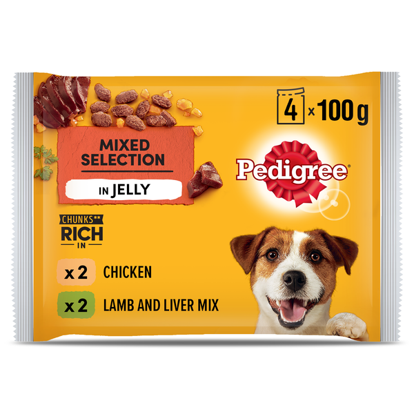 Pedigree Dog Food Pouch 4-pack for Adult Dogs with Chicken &amp; Lamb in Jelly