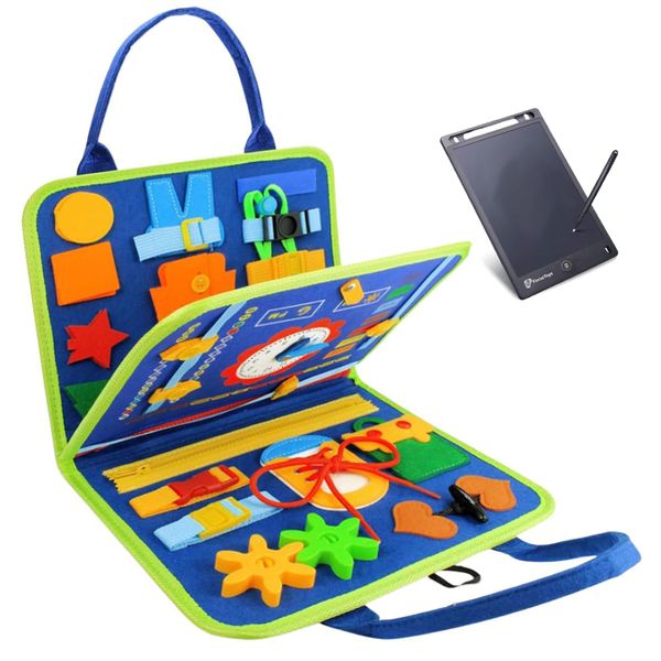 FocusToys Montessori Sensory Felt Toddler Busy Book with Doodle Tablet