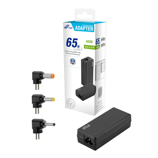 FSP PRO 65W Universal Laptop Adapter for Acer Laptops - Black