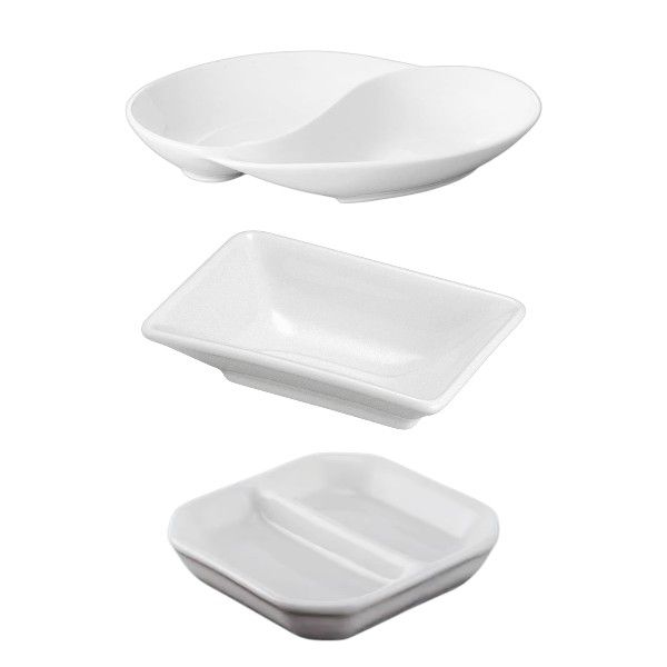 3 Pack Small Ceramic Divided Dishes - White