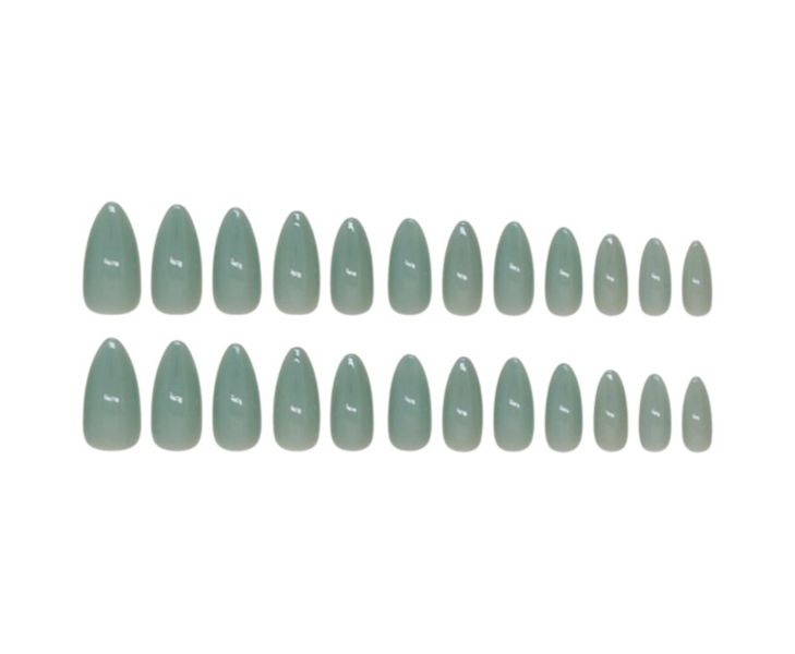 24 Piece - Glossy Almond-Shaped Press-On Nails - Green