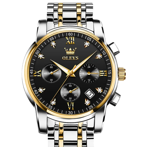 OLEVS Men's Gold Silver Stainless Steel Quartz Watch