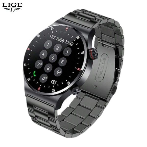 LIGE-IP67 Waterproof Stainless Steel Smartwatch With Fitness Tracking-Black