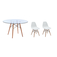 3 Piece Glass Table and White Wooden Leg Chairs