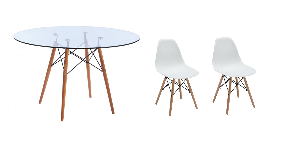 3 Piece Glass Table and White Wooden Leg Chairs Shop Today. Get it