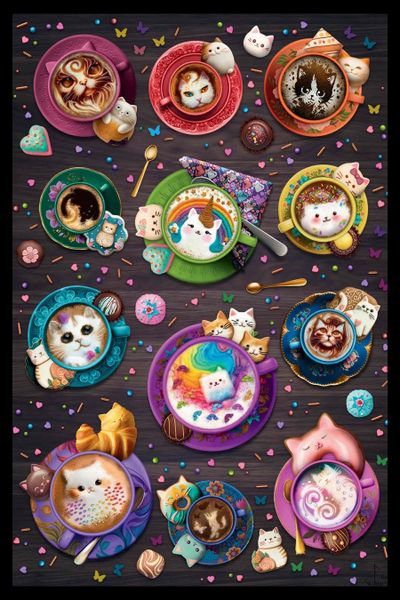 Brigid Ashwood - Cat Latte Poster with Black Frame